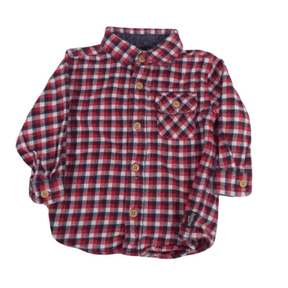 Oshkosh Boys 18m Red White Blue Plaid Check Flannel Button Up Shirt - Picture 1 of 3